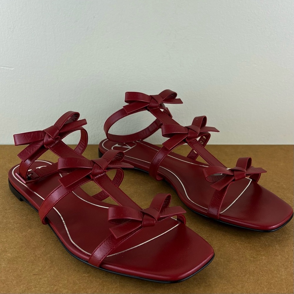 NEW VALENTINO GARAVANI RED BOW LEATHER SANDALS - Picture 2 of 14